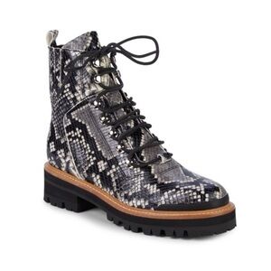 MARC FISHER Women’s Izzie 2 Embossed-Snakeskin Leather‎ Combat Boots Lace-Up 7.5